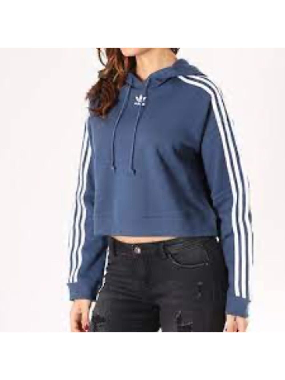 ADIDAS 3 Stripe Cropped Sweatshirt Hoodie